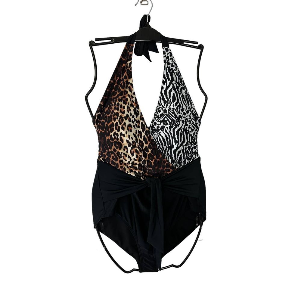 Women's NINE‎ WEST XXL Belted Animal Print 1-Pc Swimsuit Zebra Leopard